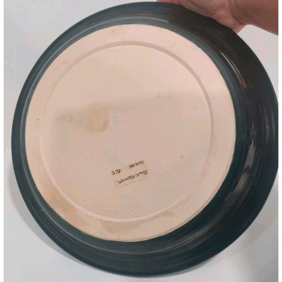 Studio Art Pottery Platter / Bowl Swirls Solid Dark Green/Black? 13x13x2" Signed - Picture 9 of 16